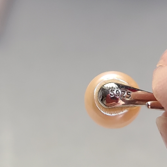 PEARL Sterling Silver 925 stamped earrings Peach color - Picture 4 of 4